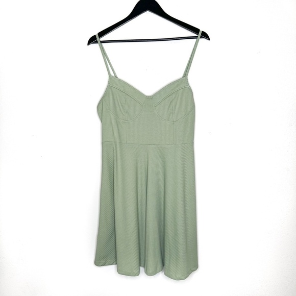 Lulu's Dress On the Occasion Sage Green Ribbed Bustier Skater Dress - Picture 2 of 8